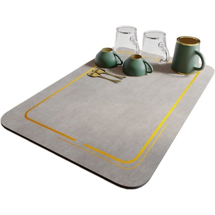 Grand Tapis Séchage Pierre Diatomée Pliable Cuisine 60x39cm Blanc - Absorbant Et Multifonction