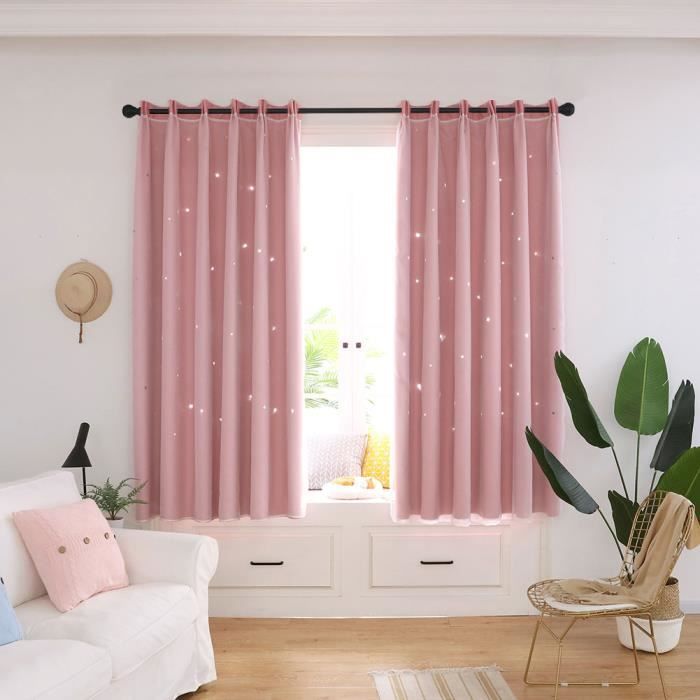 Rideau Fenêtre Creux dehors Étoile Style Voile Tulle Pur Panneaux Chambre Décor (Rose)