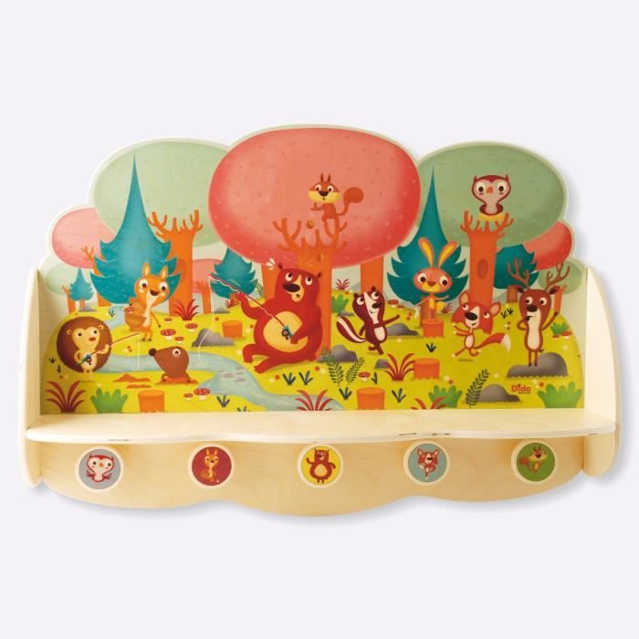 Dida Porte Manteaux Enfant Une Journee Avec Les Animaux De La Foret Grand Porte Manteau Mural En Bois Avec Etagere Pour Cdiscount Puericulture Eveil Bebe