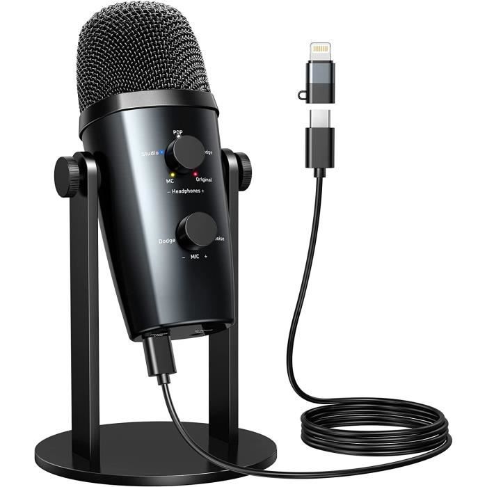 Microphone USB LiNKFOR Pour Streaming, Gaming PS/PC - Réduction De Bruit, LED RGB, Bouton Muet