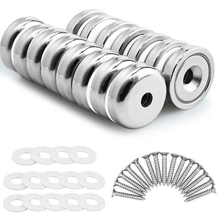 Lot De 12 Aimants Pour Armoire – Ø 15 X 10,5 Mm, Force 2 Kg, Avec Contre-pièces Acier Autocollantes, Fermeture Magnétique Meuble