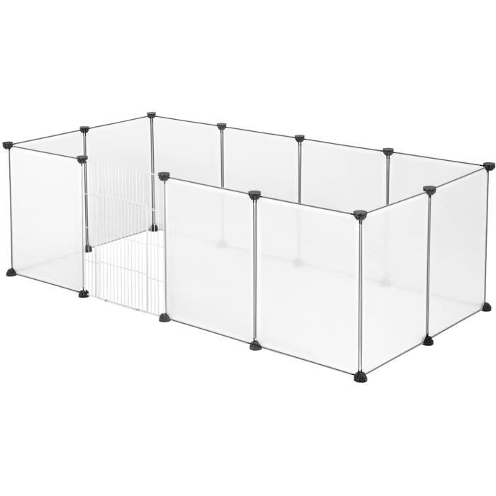 Meilleurs prix pour EUGAD Enclos avec Porte pour Petits Animaux,Interieur Plastique,réglable DIY 12 Panneaux,145x75x46cm,Transparent