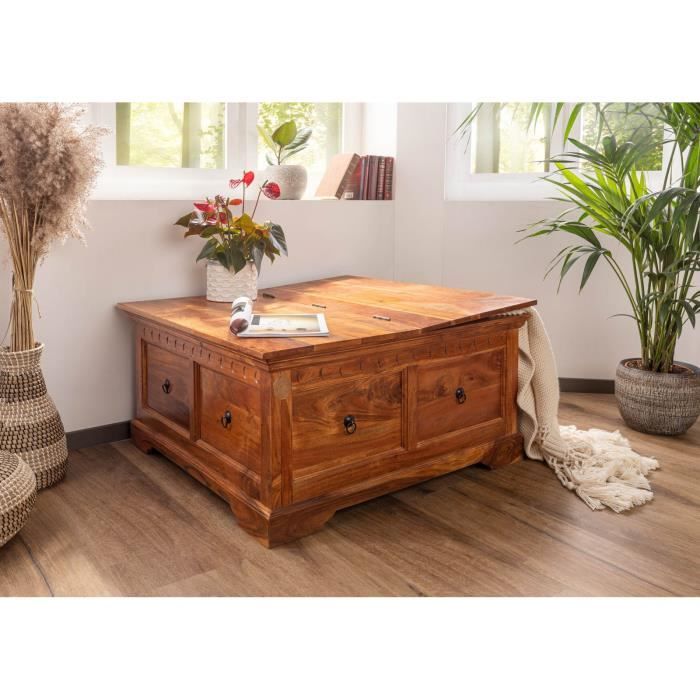 Coffre Table Basse En Bois Massif Uncle Joes (Style Vintage/Shabby, 98x55x48 Cm) - Avec Rangement