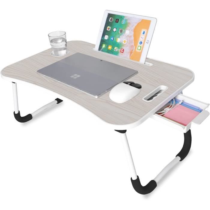 CELLUSTOP Table D'Appoint Pliante Portable Réglable Hauteur - Table Repas Lit TV Blanc
