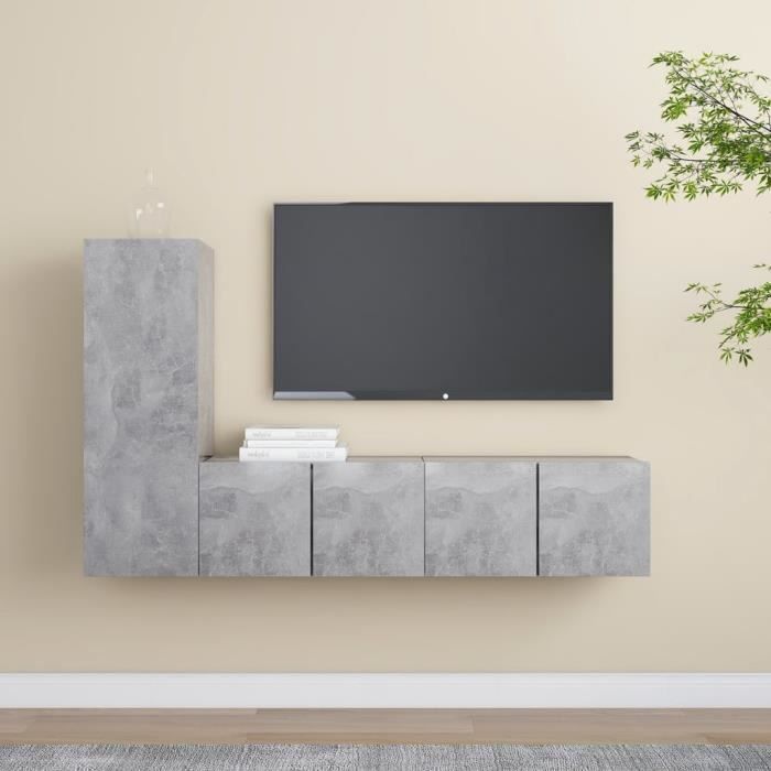 Ensemble meuble séjour JILL - Ensemble de meubles TV 3 pcs - Meuble HIFI Pour Salon - Gris béton Aggloméré