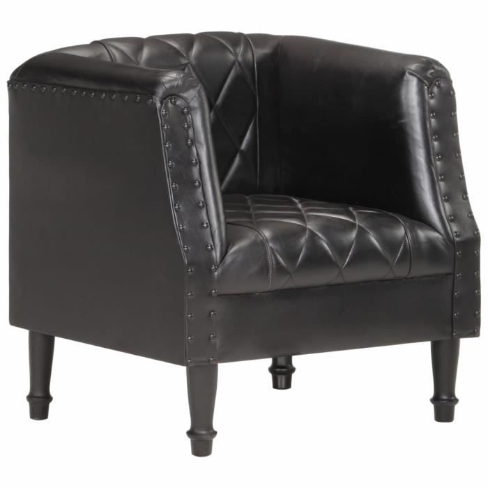 Fauteuil Club en Cuir Noir - Style Contemporain & Design - Relaxation - Deco3451Luxueux