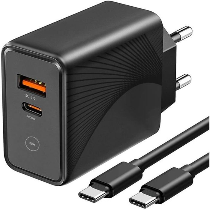 Chargeur Rapide 30W 2-Port QC 3.0+PD 20W avec Câble USB-C pour Samsung  Galaxy A13 A14 A24 A34 M13 M23 5G - Noir - Cdiscount Téléphonie