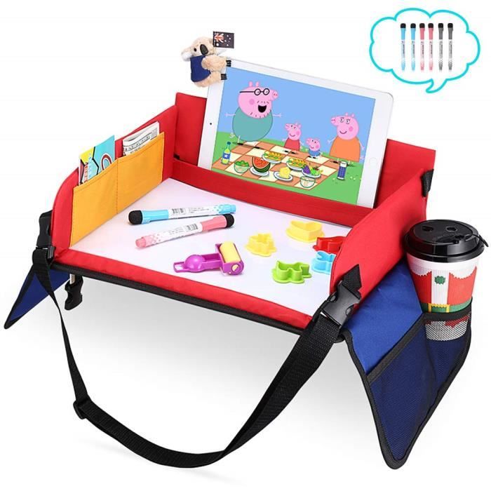 Jojoin Plateau Voyage Enfant Voiture Poussette Avion – Tablette Pliable Avec Sac + 5 Feuilles Dessin Effaçables – Jaune/Orange