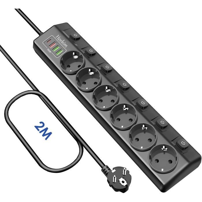Multiprise 6 Prises, 7 Interrupteurs, 3 Ports Usb-A Et 1 Port Usb-C ...