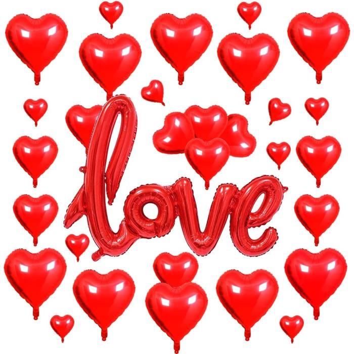 30 Ballons Cœur Rouge Hélium - Déco Fête Anniversaire, Mariage, Saint Valentin | 18 Pouces | Parfumés