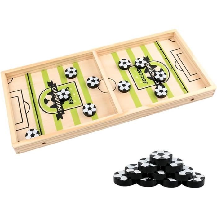 WOODENFUN Jeu De Hockey Sur Table En Bois - 5 Pions Noirs Et 5 Blancs - Plateforme 40x22 Cm - Motricité Et Coordination