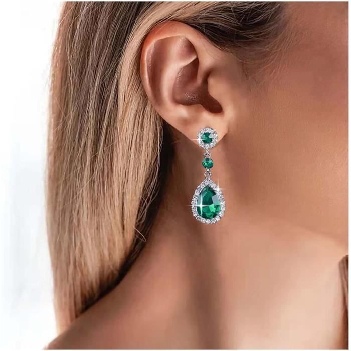 Boucles D'oreilles Goutte Cristal Bleu Cyan Et Zircon Cubique - Neuf Sans Emballage
