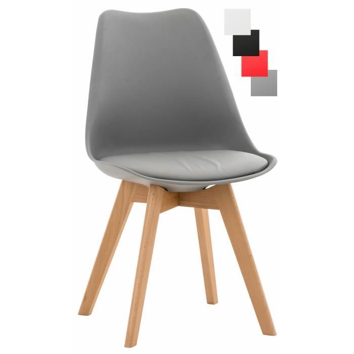 chaise de cuisine linares - clp - coque en plastique - revêtement similicuir - pieds en bois de hêtre - gris
