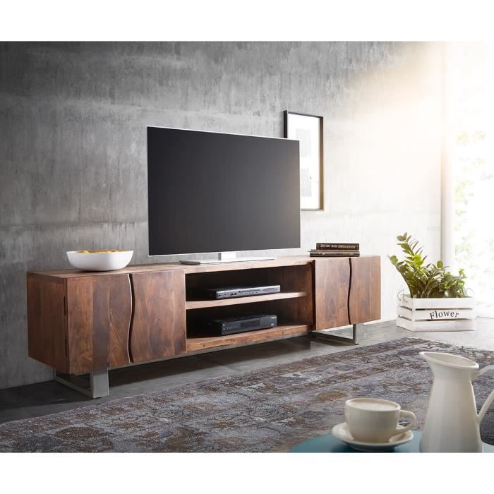 meuble-tv - delife - live-edge acacia marron - 200 cm - 4 portes - 2 compartiments