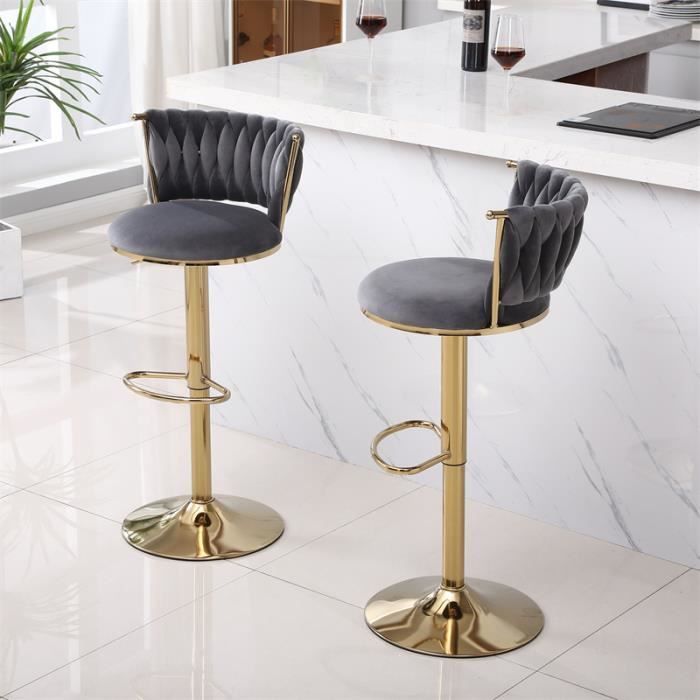 CLP Tabouret de bar Weston Noir Cadre - Velours - Gris foncé | Leen Bakker