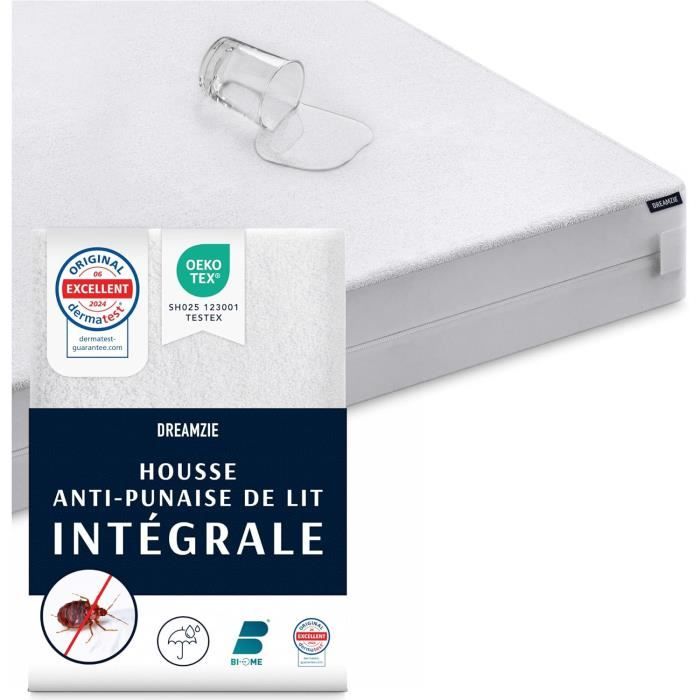 DREAMZIE Housse de matelas 160x200x20 cm - Anti-acarien imperméable Oeko-Tex fermeture éclair