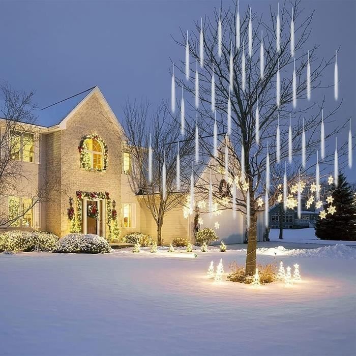BrizLabs Guirlande Noël Extérieure 30cm 10 Tube 240 LED Météores Pluie Lumières Guirlande Lumineuse Etanche IP44 Éclairage Pour Décoration De Arbre Mariage Intérieur Fête Jardin, Blanc Froid