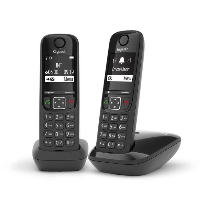 Gigaset AS690 DUO, Téléphone analog/dect, Combiné sans fil, Haut-parleur, 100 entrées, Identification de l'appelant, Noir