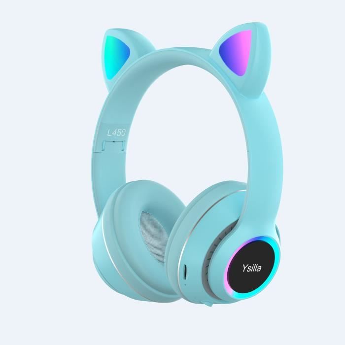 Casque Bluetooth pour Enfants sans Fil, Ecouteurs Bluetooth pour oreilles  de chat pour filles, Pliable Casque Audio Stéréo avec Lumières LED/Micro