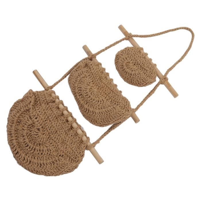 Corbeille De Fruits Suspendue - HURRISE - 3 Niveaux - Corde De Chanvre - Bois - Rangement Mural