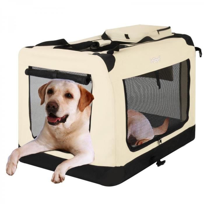 Cage De Transport En Tissu Pliable 81 58 58cm Beige Chien