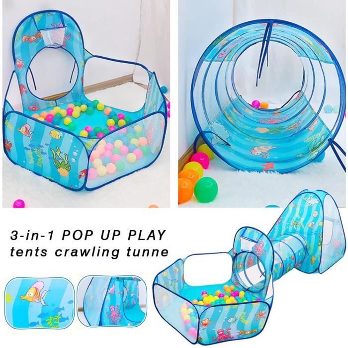 Maison De Jeu Pour Enfants 3 En 1 Tente Tunnel Rampant Bebe Tente Trois Pieces Ensemble Maison De Jeu Piscine A Balles Marine Cdiscount Jeux Jouets