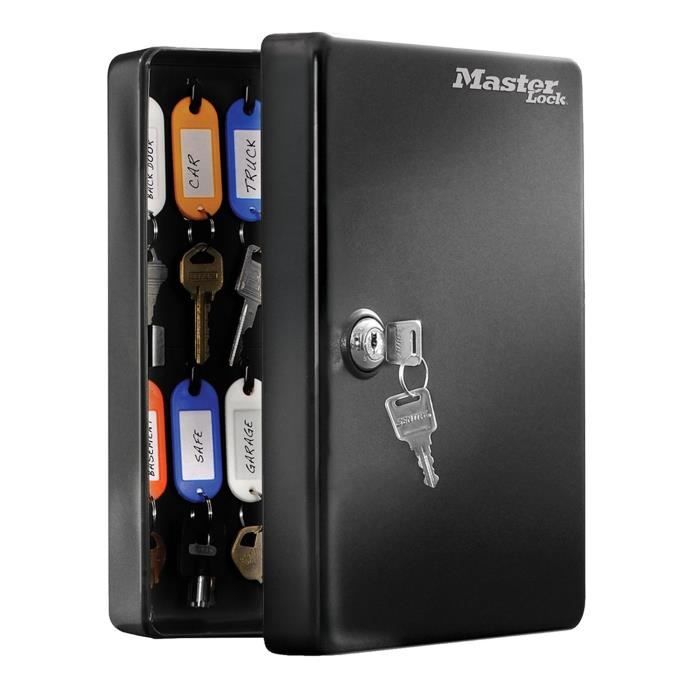 Armoire à Clés 25 crochets MASTERLOCK KB25ML - Fixation Murale - 25 Porte-clés inclus avec étiquettes - Noir