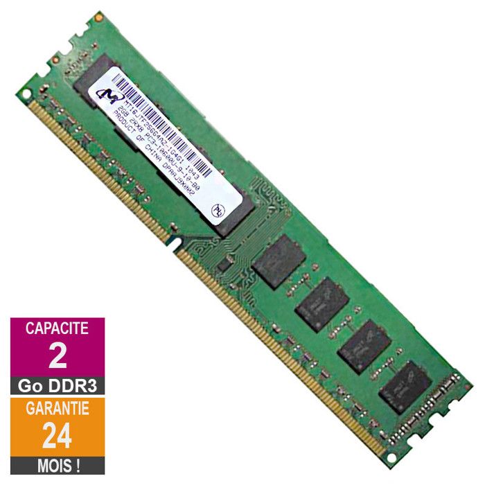 Barrette Mémoire 2Go RAM DDR3 Micron MT16JTF25664AZ 1G4G1 PC3-10600U 1333MHz 2Rx8 - Micron