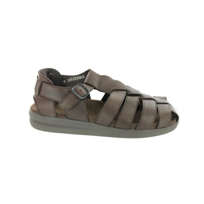 Sandales Mephisto SAM Cuir Brun fonce Double sangle Semelle synthetique Homme