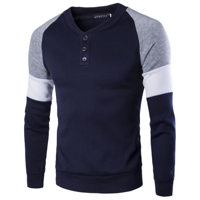 Sweat Pull Homme Coton Bleu – Taille XL – Motif Hibou – Excellent État
