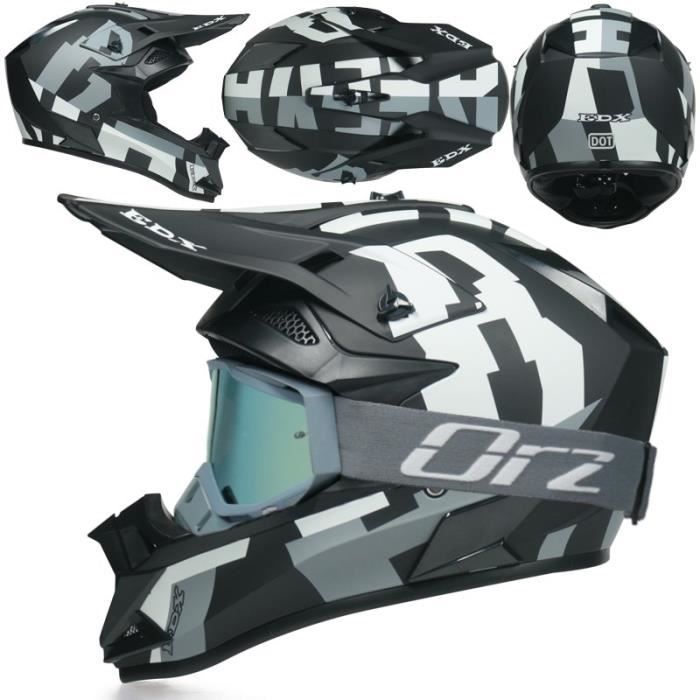 Casque Motocross Enfant Adulte Homologué DOT - Intégral Tout-Terrain VTT BMX MX Avec Lunettes, Masque & Gants (Noir)