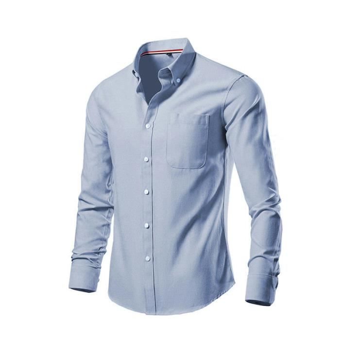 Chemise Homme Manches Longues Regular Fit Grande Taille Chemise Business Avec Poche Couleur Unie Taille EU Gris Clair