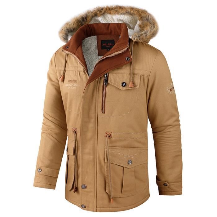 Manteau Homme Beige Avec Capuche Fourrure 