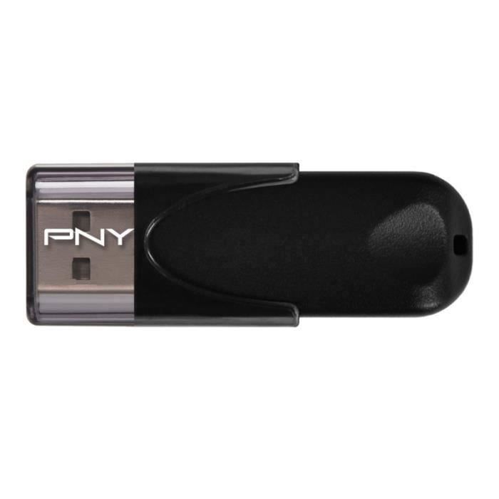 Clé USB PNY Attaché 4 2.0 64GB - Connecteur USB Type-A - 25 Mo/s - Casquette - Noir