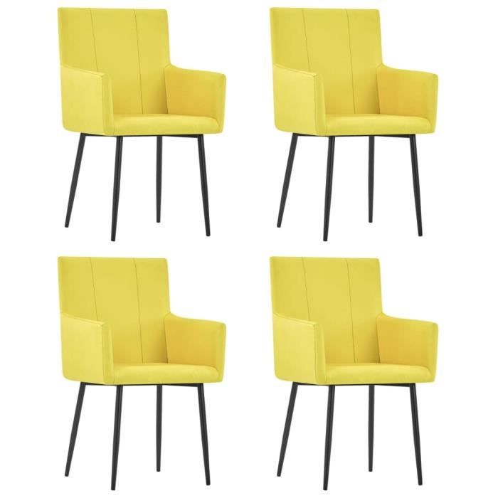 Pwshymi - Chaises de salle à manger avec accoudoirs 4 pcs Jaune Tissu ...