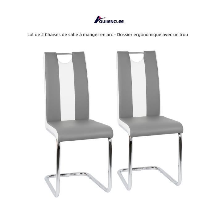 QUIIENCLEE Lot de 2 Chaises de salle à manger en arc - Dossier ergonomique avec un trou - Gris et blanc L 49 x 39 5 x 98 5 cm