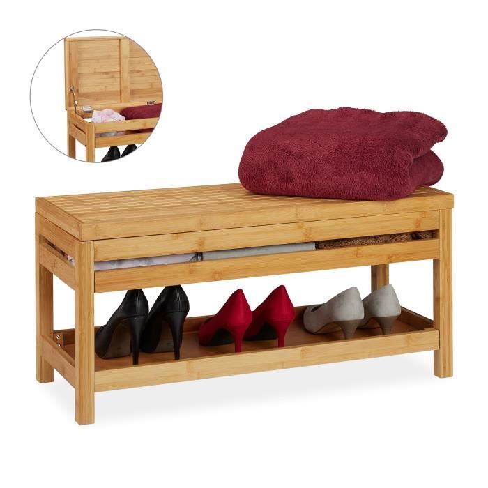 Relaxdays Banc A Chaussures Etagere Rangement Banquette Meuble Entree Couloir Bambou Hxlxp 38 X 80 X 32 Cm Blanc Achat Vente Meuble A Chaussures Banc A Chaussures Bambou