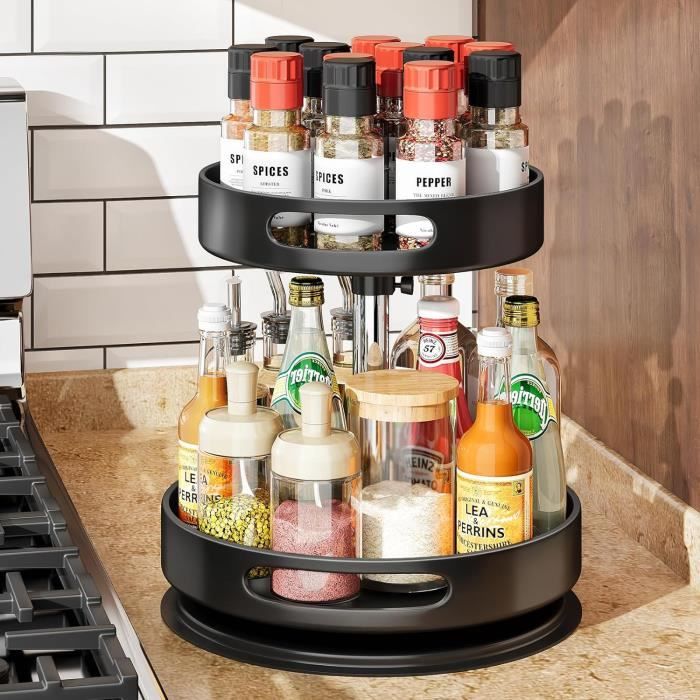 Ticeed Plateau Tournant 2 Niveaux Acier - Lazy Susan 360° Porte-Épices Rotatif Pour Cuisine, Placard Et Salle De Bain