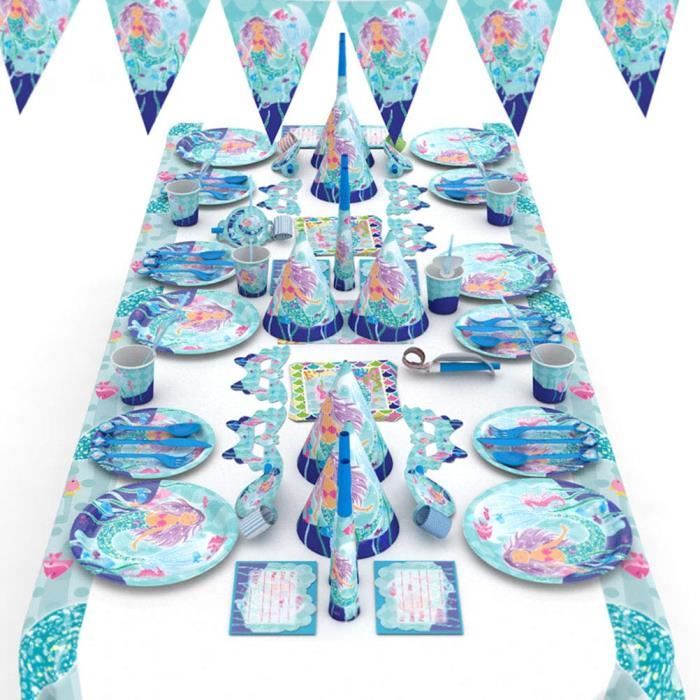 Decorations De Fete D Anniversaire Sirene Fete Ensemble Banniere Plats Cuilleres Pailles Cartes D Invitation C Cdiscount Beaux Arts Et Loisirs Creatifs