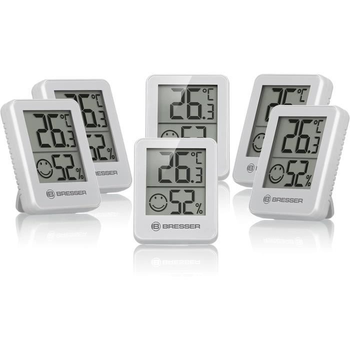 Comparer les prix de BRESSER Temeo Hygro Lot de 6 Indicateurs Thermo-hygrométriques À Poser Debout Ou À Monter Au Mur, avec Indicateur De Climat De P19