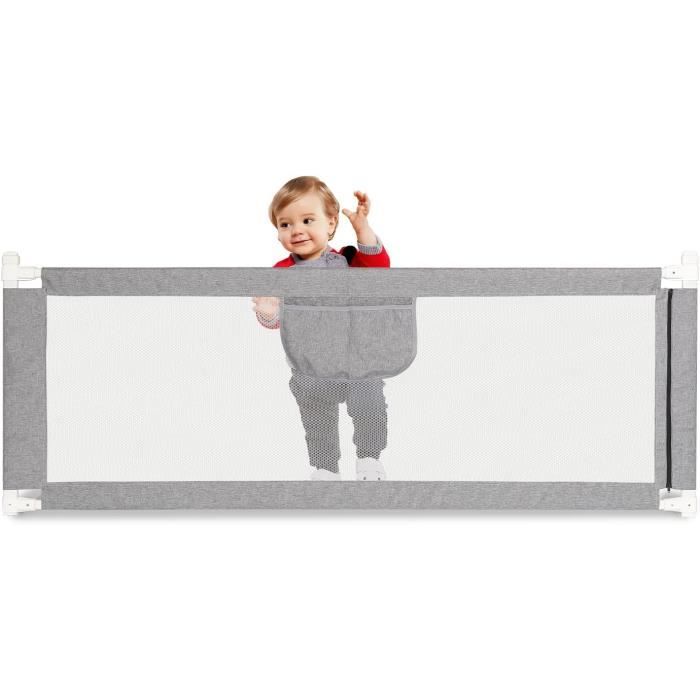 Kuro-sagol Barrière De Lit Anti-Chute Enfant - Réglable 73-93cm, Abaissable, Poche Rangement - 200cm