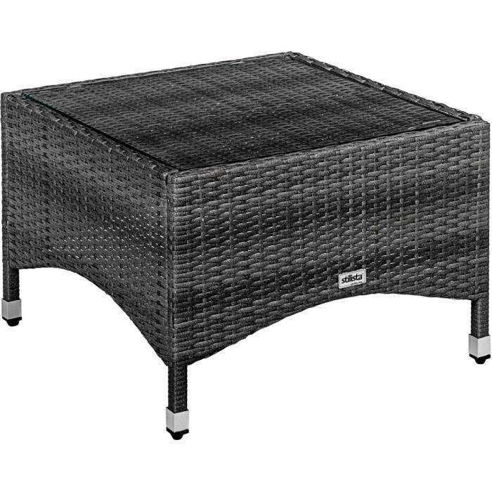 stilista® table d'appoint carrée en verre plateau de table en poly rotin, choix de modèles et de couleurs - 58 x 58 cm gris