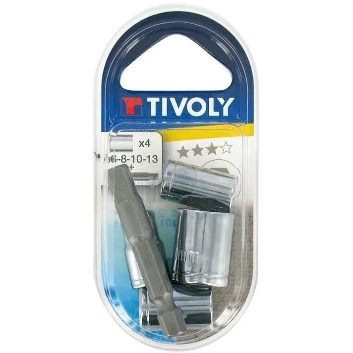 Jeu de 4 douilles - TIVOLY - D: 6-8-10-13 mm - Embouts courts de 25 mm