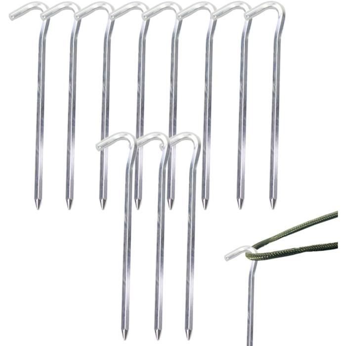 LangRay Piquets De Tente 8 Pièces – Acier 20 Cm, Avec Anneaux Lumineux Et Cordes Réfléchissantes, Ancrage Solide Pour Camping Et Randonnée