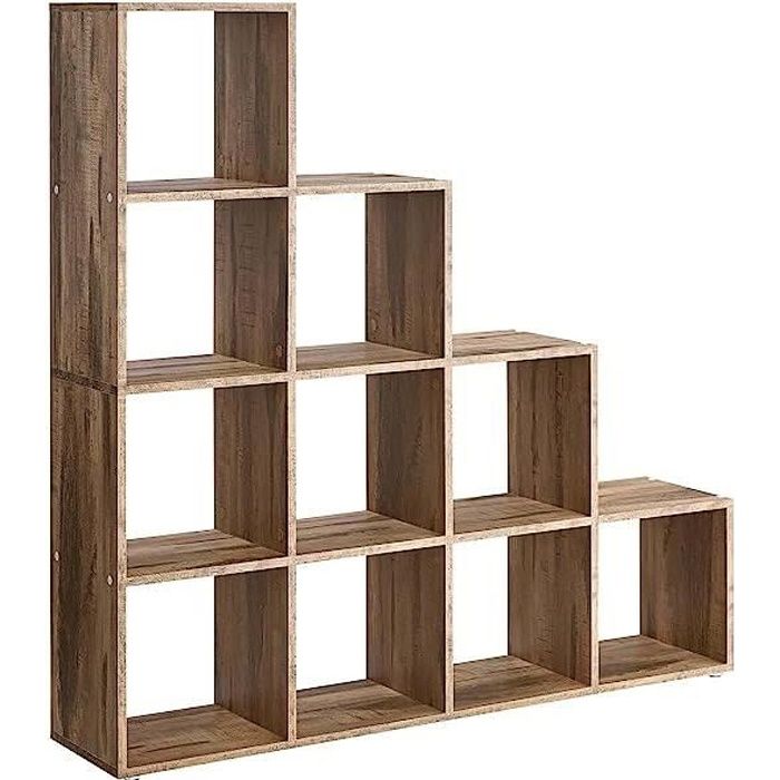 Bibliothèque à 10 Compartiments - VASAGLE - Meuble de Rangement en Panneau d’aggloméré - Marron Caramel