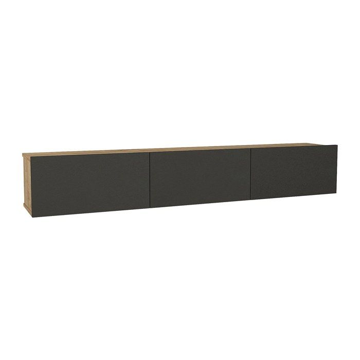 Meuble TV suspendu avec 3 portes - Anthracite et Naturel clair - VIKILA Meuble TV suspendu avec 3 portes - Anthracite et Naturel clair - VIKILA