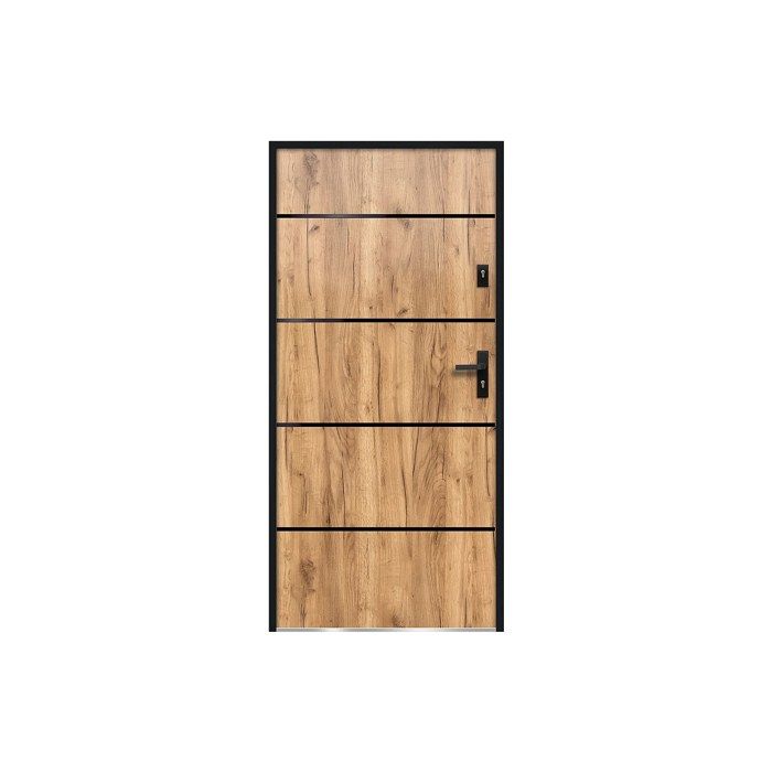 Porte dentrée en acier pleine et inox H207 x L100 cm effet chêne - épaisseur 55 mm - poussant gauche - NAXARA