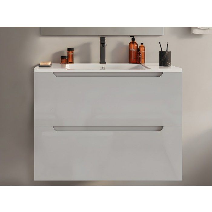 Meuble simple vasque suspendu - Blanc - 80 cm - STEFANIE