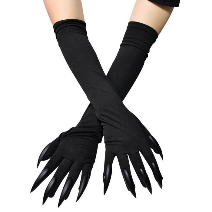 Gants à Griffes Noirs Halloween - Ongles Longs Pointus - Pour Déguisement, Cosplay, Fête - Taille Unique élastique