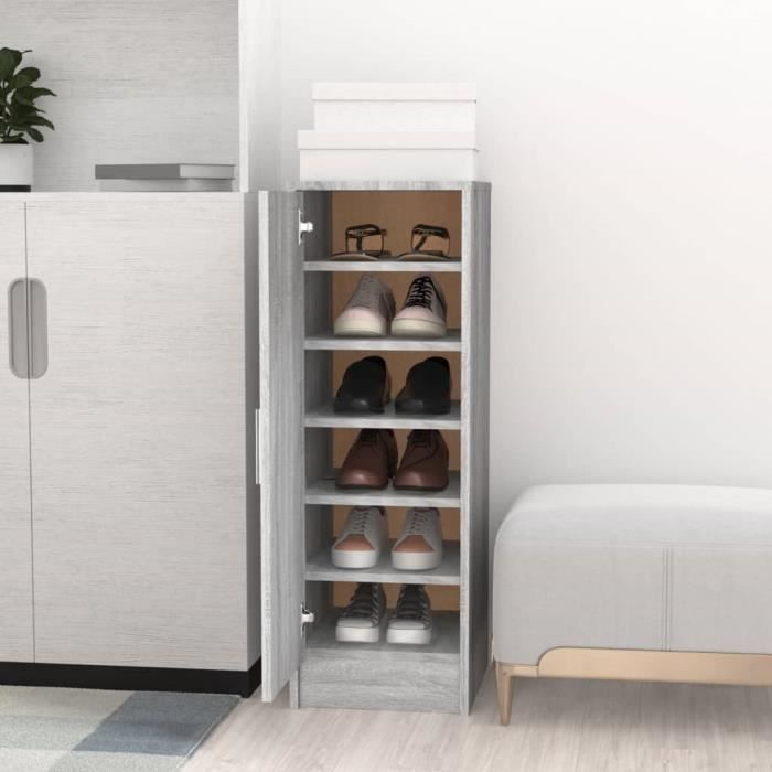 vidaXL Meuble à chaussures Sonoma gris 32x35x92 cm Bois dingénierie 816018